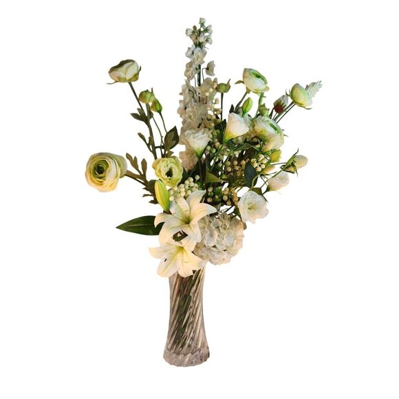 Artificial White Floral Bouquet W/ Lilies Roses & Hydrangeas - 13 Stems Realisti - Picture 2 of 14